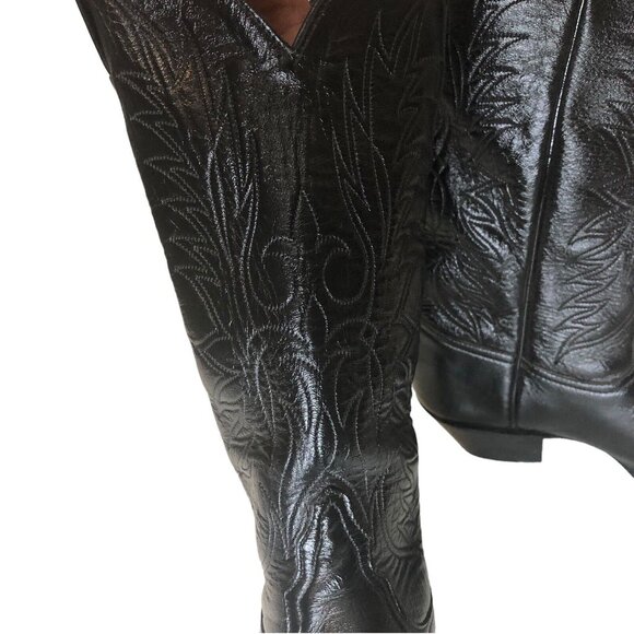SOLS Vintage Tony Lama Shiny Black Leather Embroidered Women’s Cowboy Boots - Picture 6 of 8